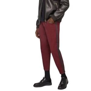 ZARA MAN Burgundy Loose Fit Racer Stripe Cropped Jeans 31x23 Denim Mens NWT